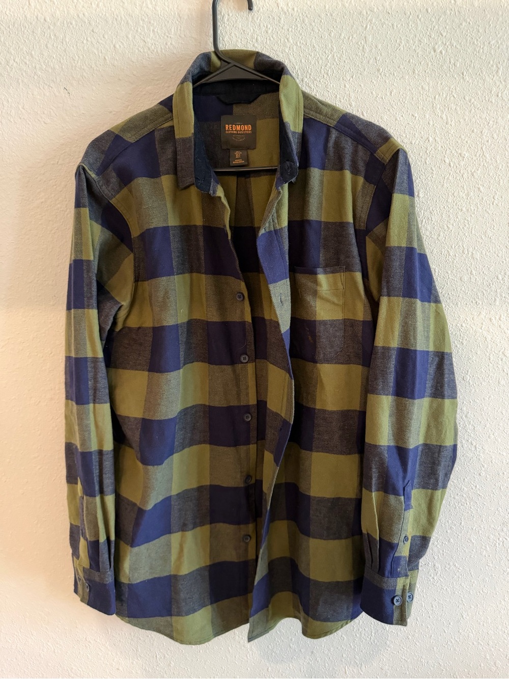 Men's Olive Green & Navy Plaid Button-Down Shirt